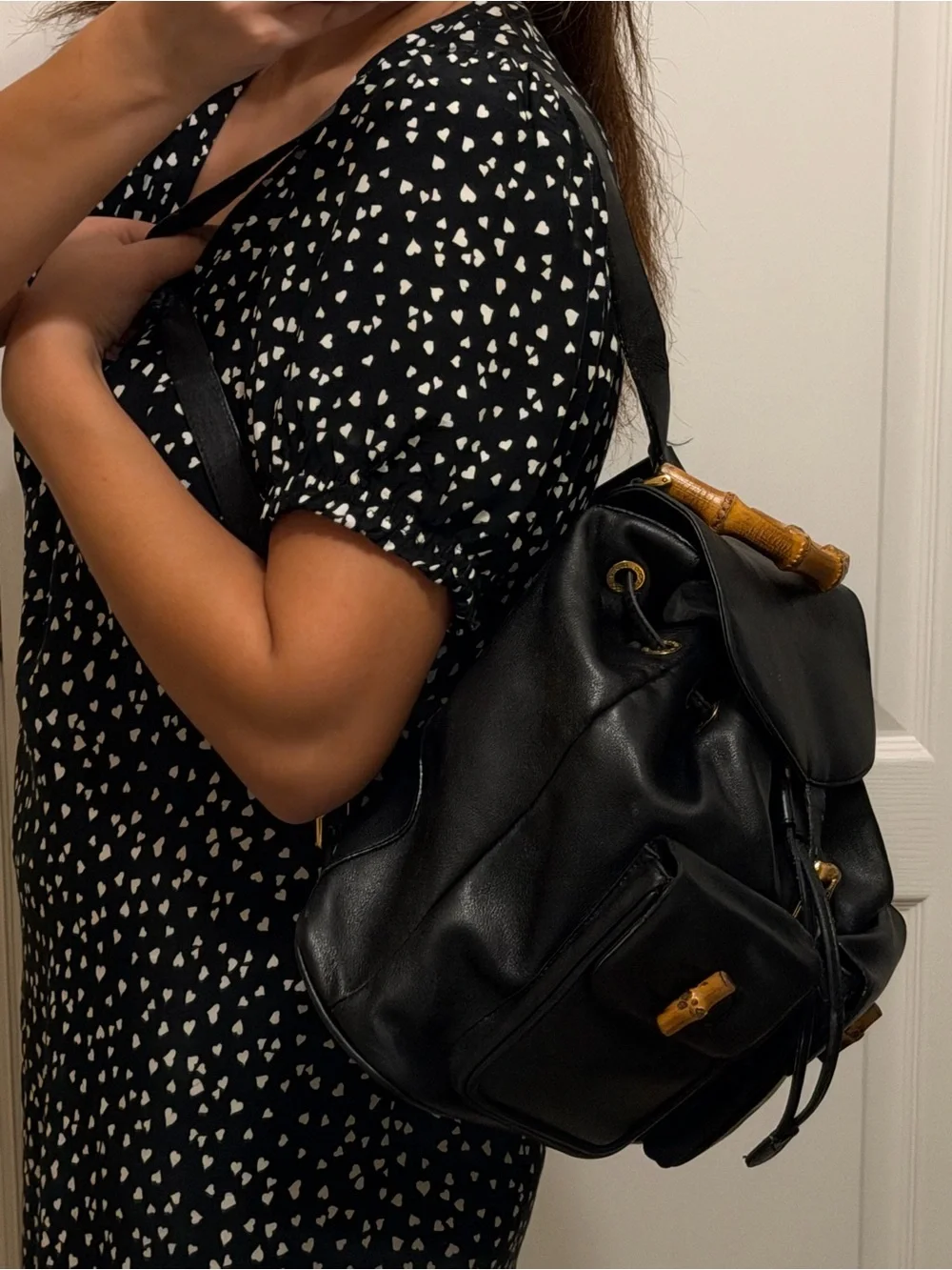 Vintage Gucci Bamboo Black Leather Backpack